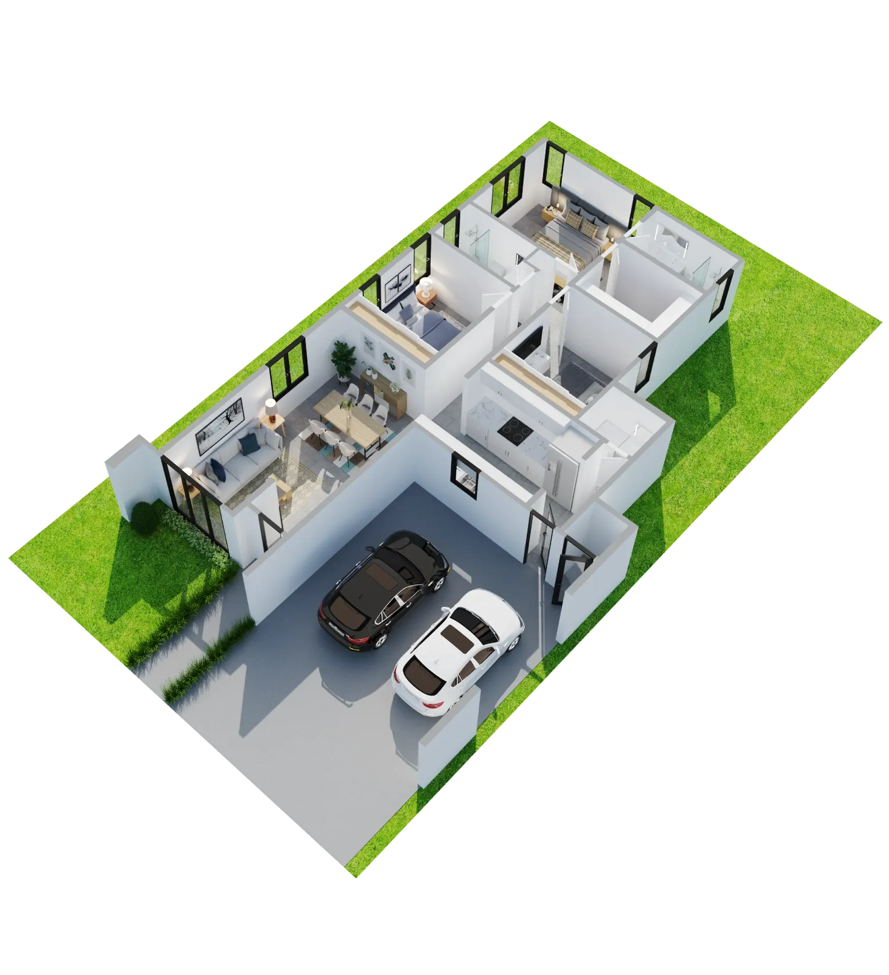 Vista isométrica 3D de la distribución de una casa de Masías at the Hills (1 de 4)