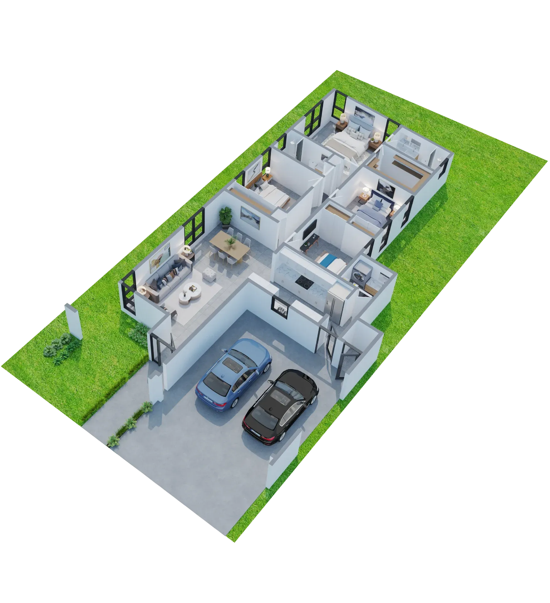 Vista isométrica 3D de la distribución de una casa de Masías at the Hills (4 de 4)